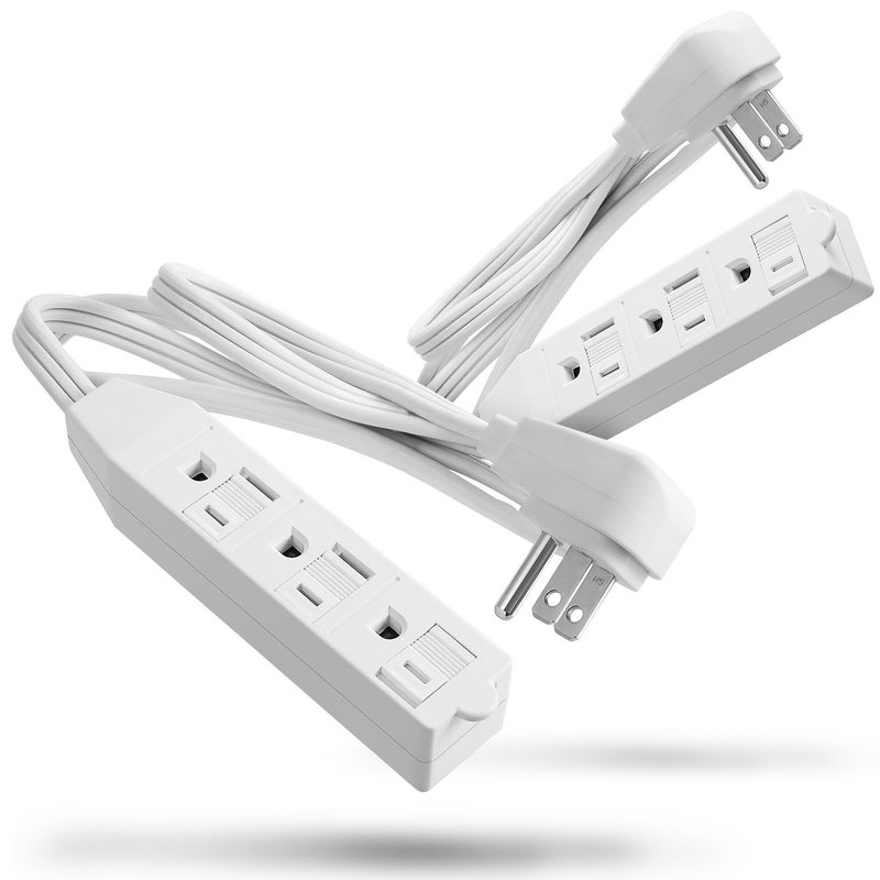 FosPower 3 Outlet Power Strip 3ft - FosPower Cruise Ship Approved Small White Power Strip with Flat Plug & Safety Covers, Short 3 Foot Short Extension Cord, No Surge Protector, 3 Prong, ETL Listed -2PACK - Image 1